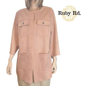 Ruby Rd. Duster Coat Jacket Open Front Pale Pink Bracelet Sleeve Four Pockets
